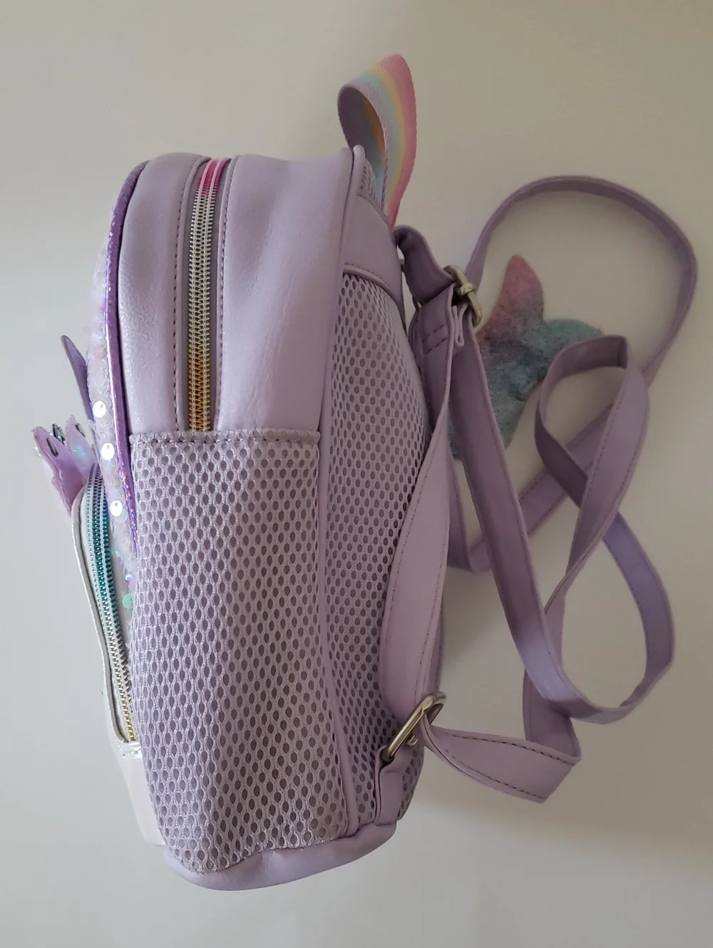 Unicorn Sequin Kids Backpack Lavender. Miss Gwen butterfly flower crown rainbow